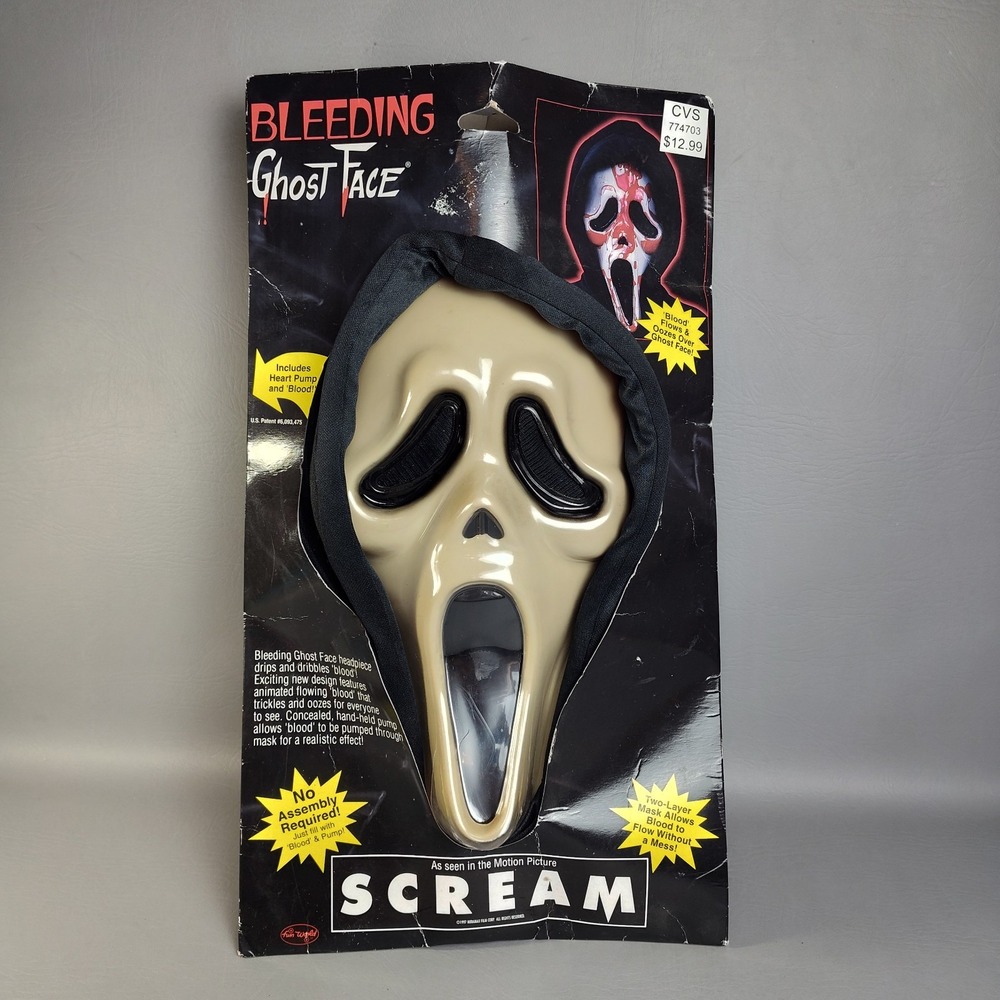 Vintage 1997 Fun World Scream Bleeding Ghost Face Mask w/ Heart Blood Pump